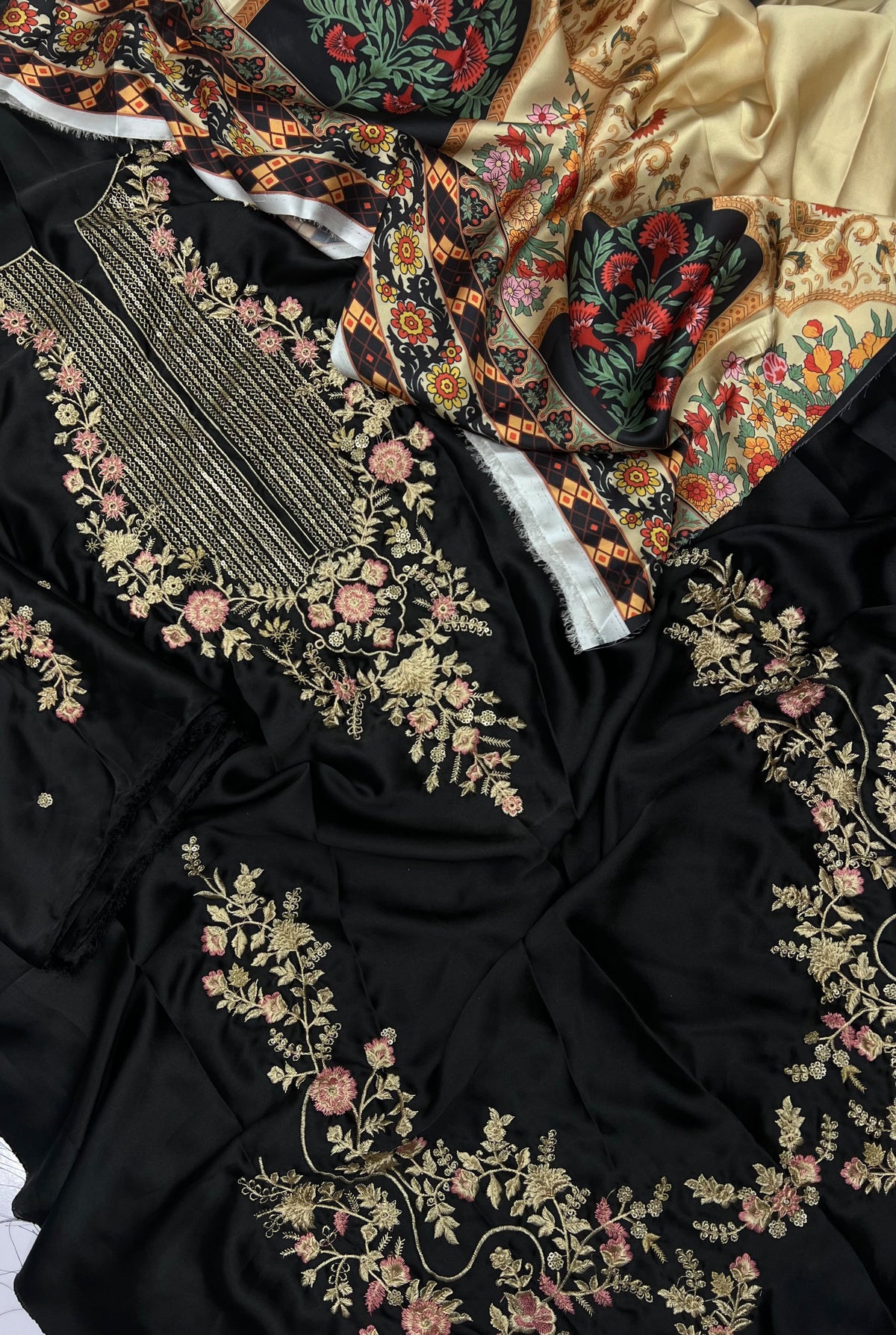 ETHENIC PREMIUM UNSTITCHED 2-PIECE SILK COLLECTION-BLACK