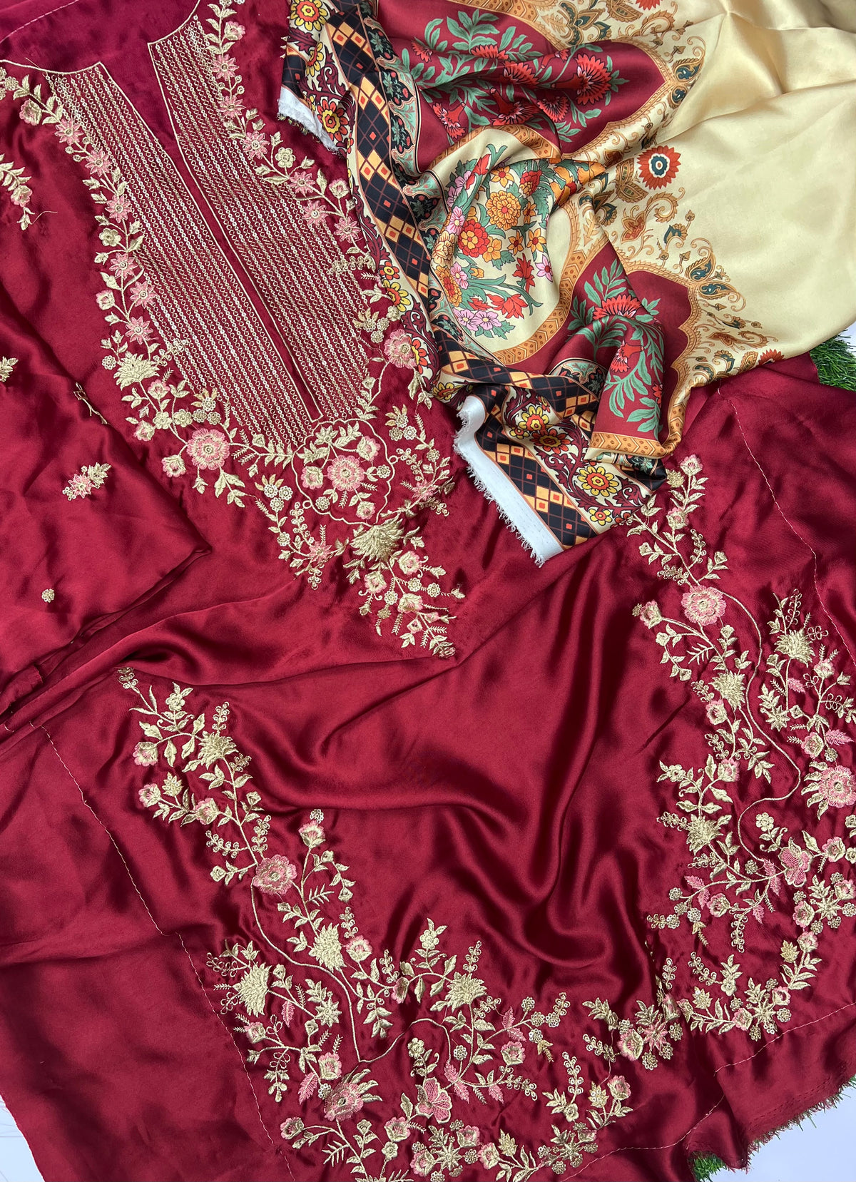 ETHENIC PREMIUM UNSTITCHED 2-PIECE SILK COLLECTION-MEHROON