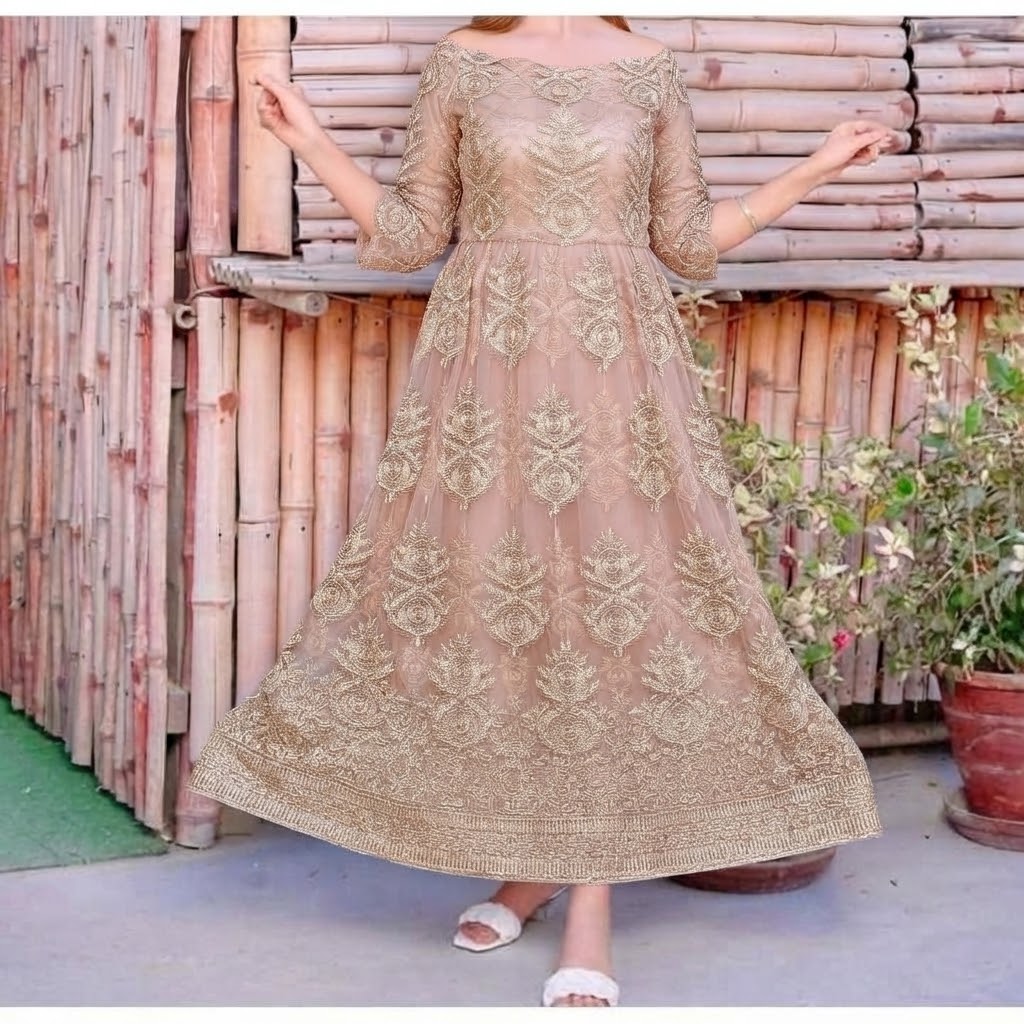 Imported Maxi with hilla Zari embroidery Wedding and party Wear
