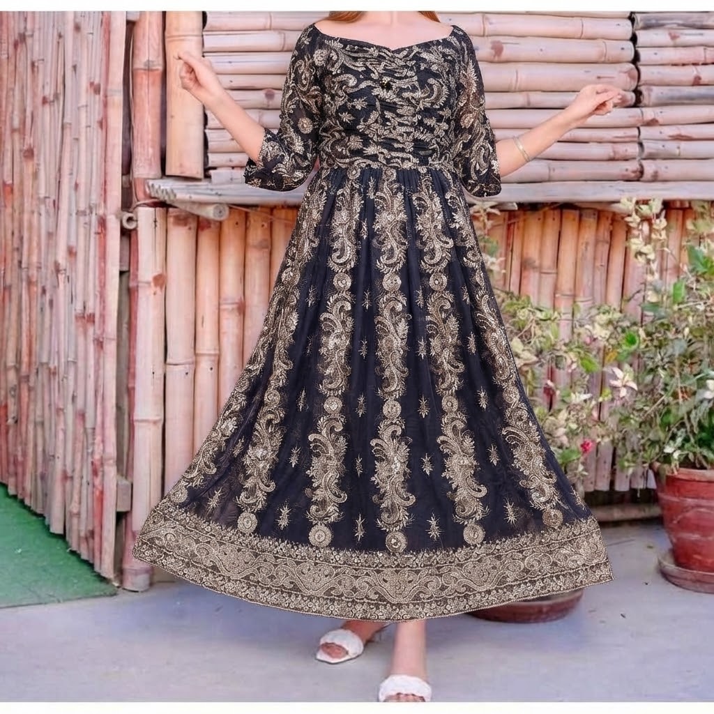 Imported Maxi with hilla Zari embroidery Wedding and party Wear