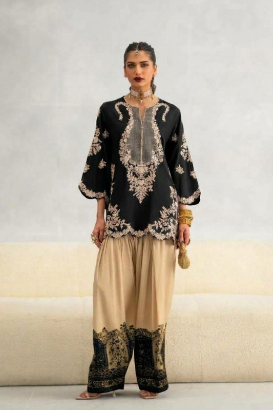 PREMIUM UNSTITCHED 2-PIECE SILK COLLECTION-BLACK