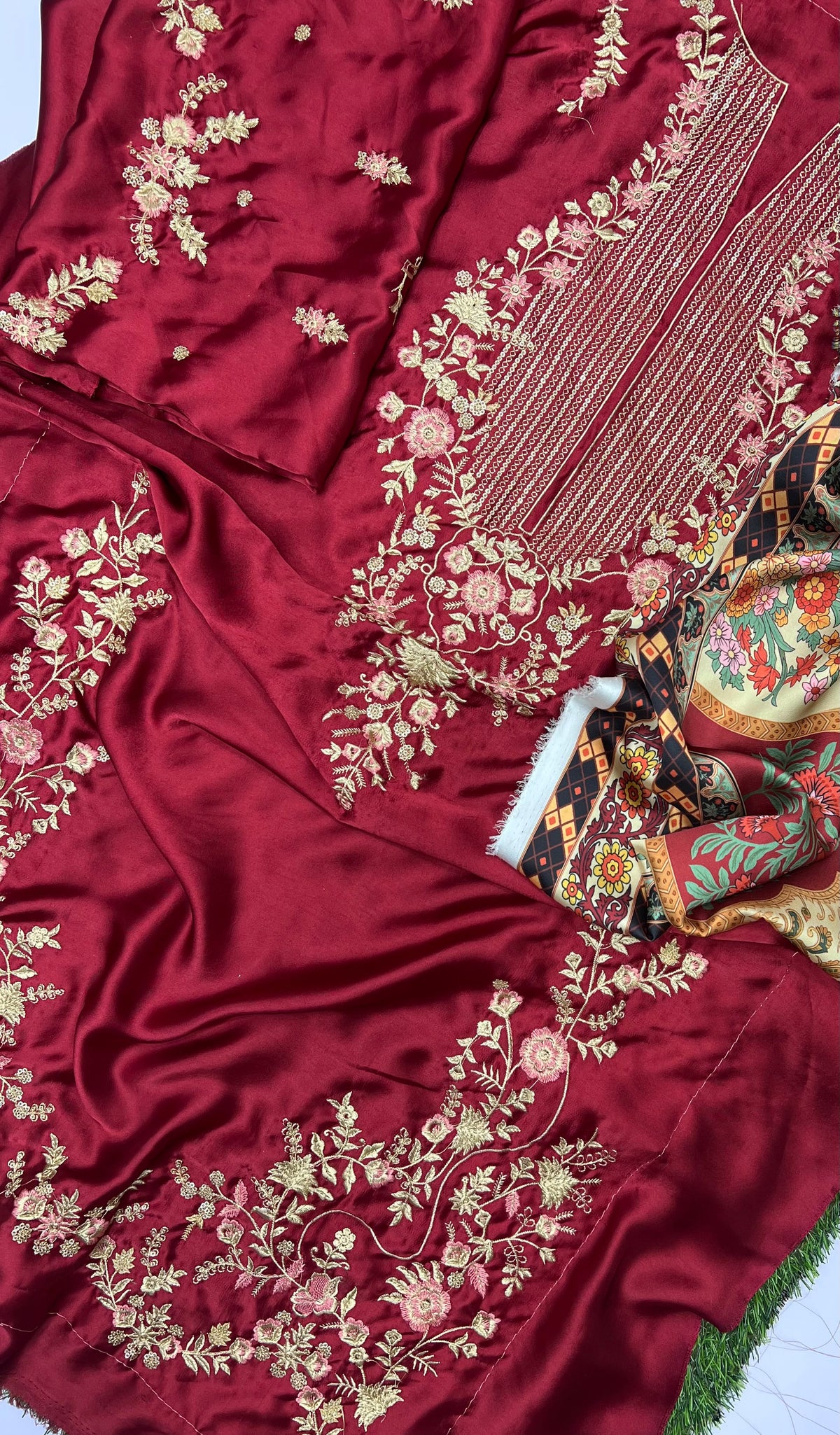 ETHENIC PREMIUM UNSTITCHED 2-PIECE SILK COLLECTION-MEHROON