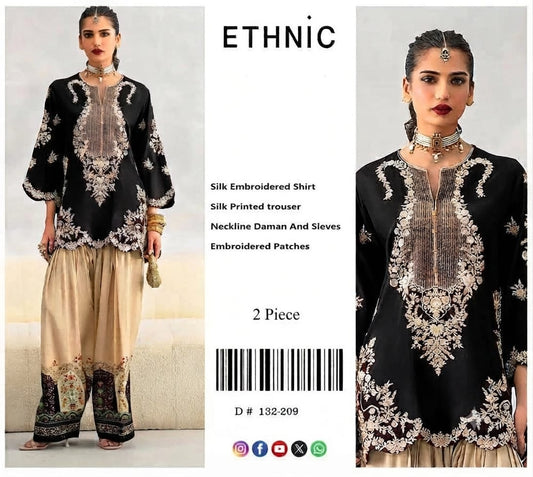 ETHENIC PREMIUM UNSTITCHED 2-PIECE SILK COLLECTION-BLACK
