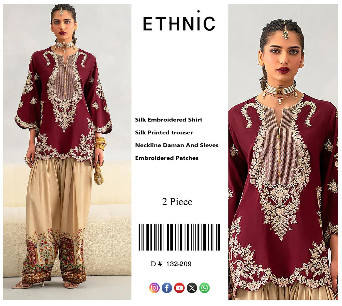 ETHENIC PREMIUM UNSTITCHED 2-PIECE SILK COLLECTION-MEHROON
