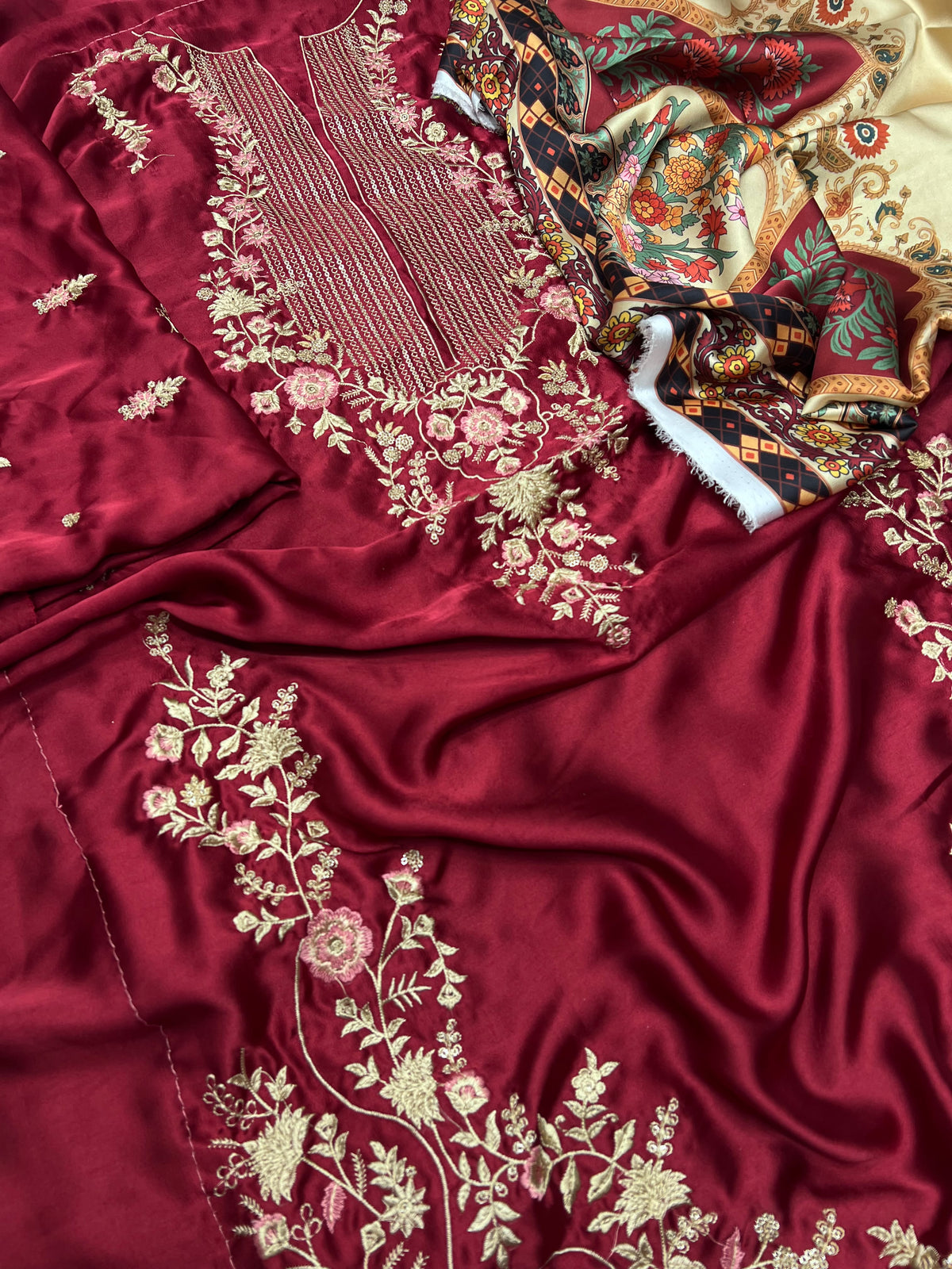 ETHENIC PREMIUM UNSTITCHED 2-PIECE SILK COLLECTION-MEHROON