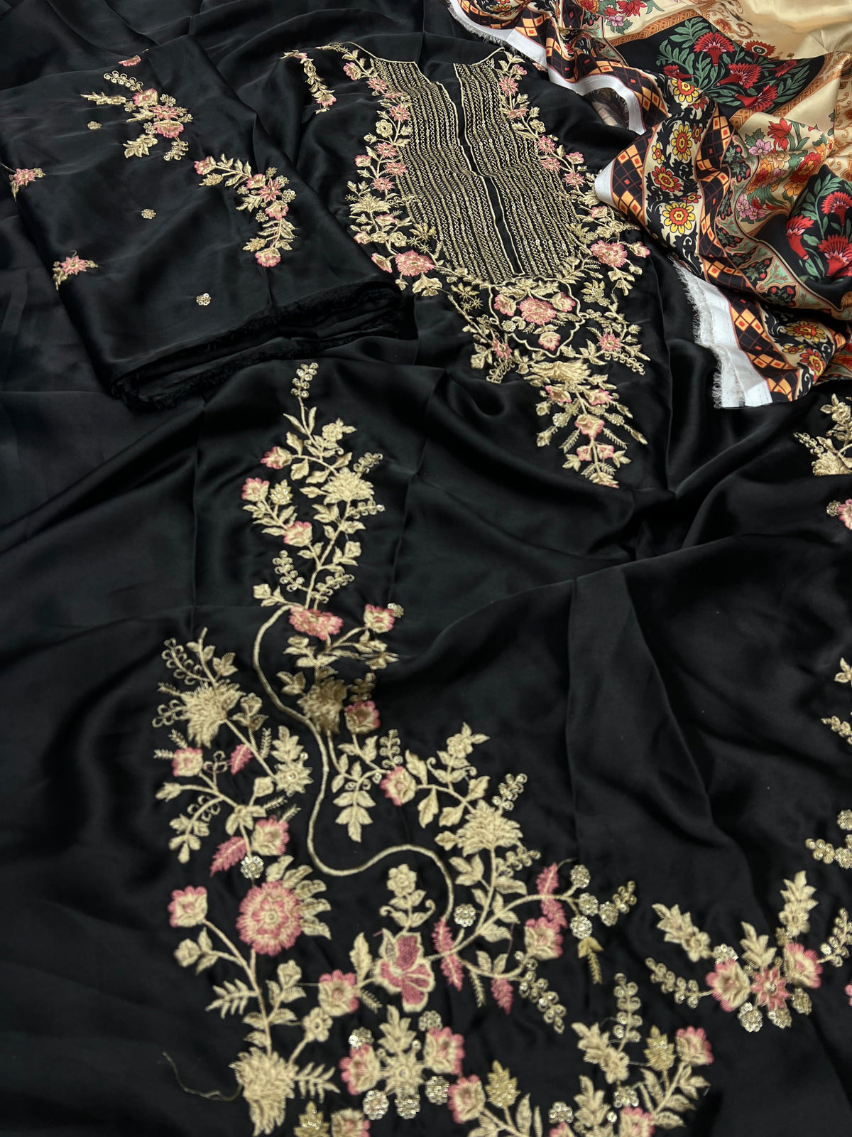 ETHENIC PREMIUM UNSTITCHED 2-PIECE SILK COLLECTION-BLACK