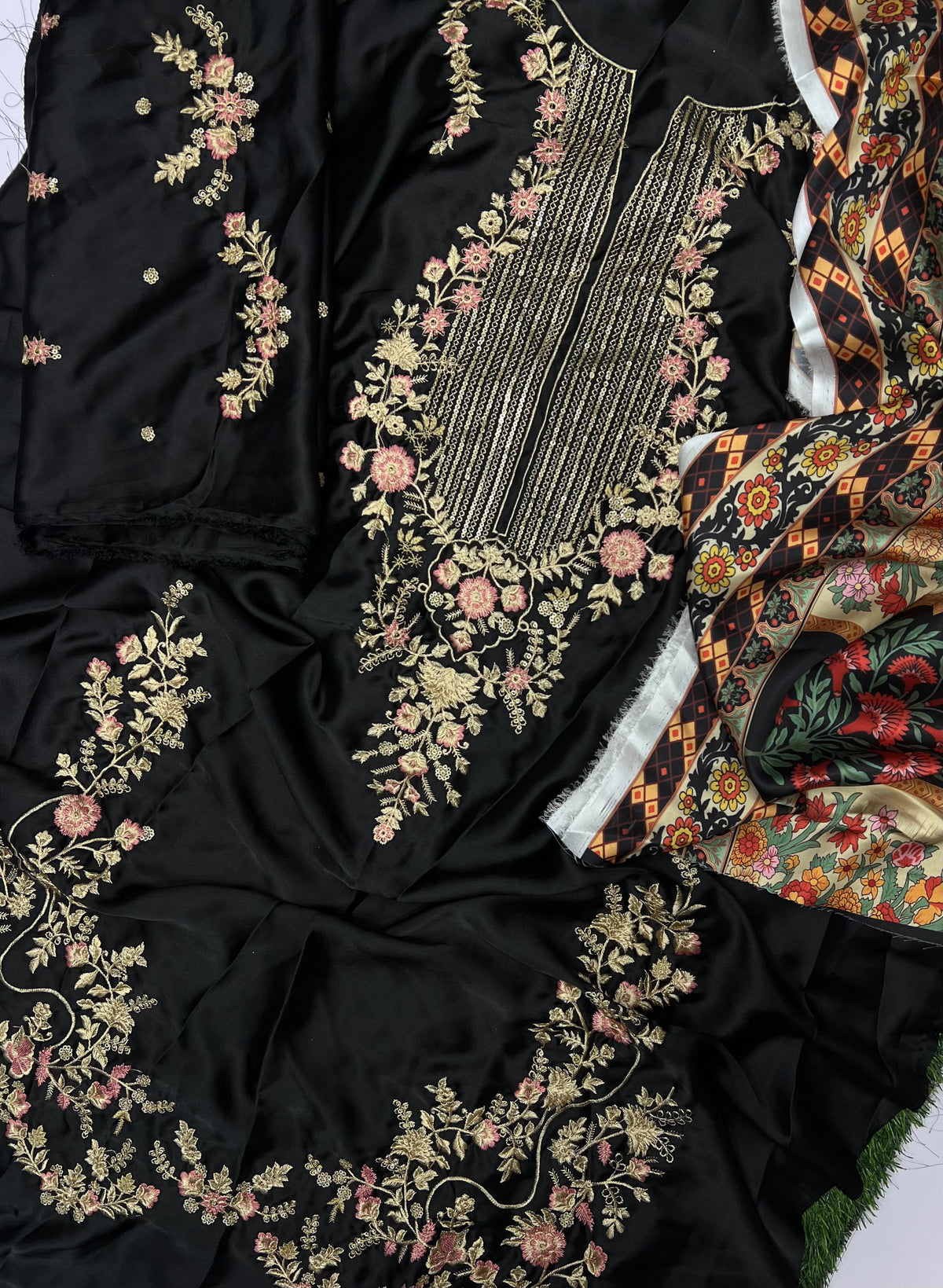 ETHENIC PREMIUM UNSTITCHED 2-PIECE SILK COLLECTION-BLACK