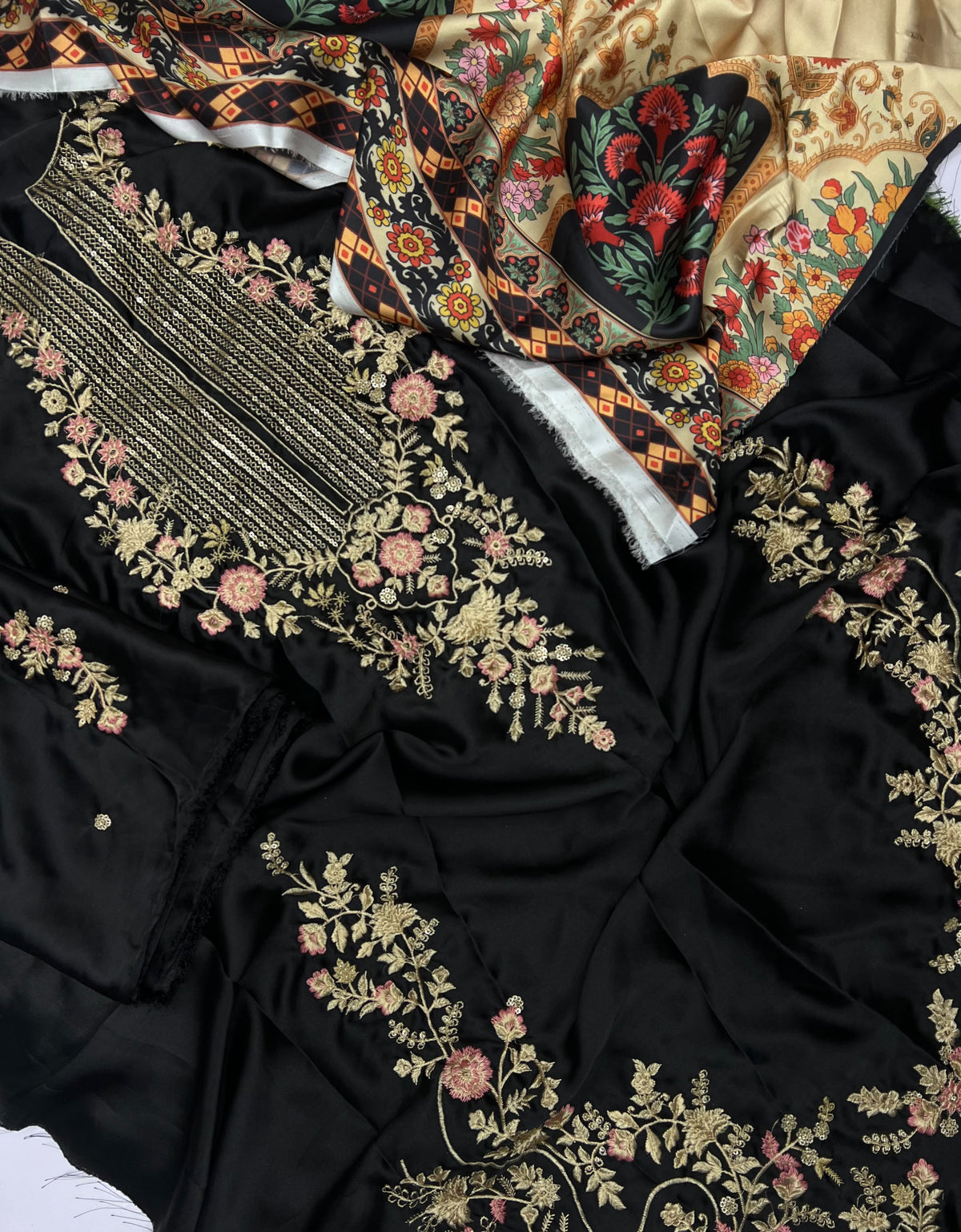 ETHENIC PREMIUM UNSTITCHED 2-PIECE SILK COLLECTION-BLACK
