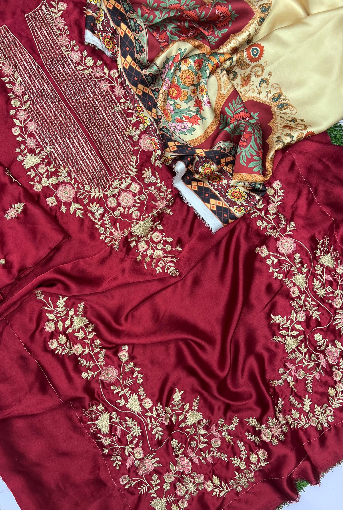 ETHENIC PREMIUM UNSTITCHED 2-PIECE SILK COLLECTION-MEHROON