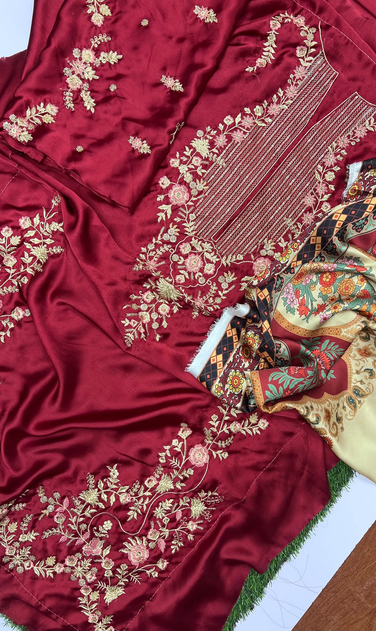 ETHENIC PREMIUM UNSTITCHED 2-PIECE SILK COLLECTION-MEHROON