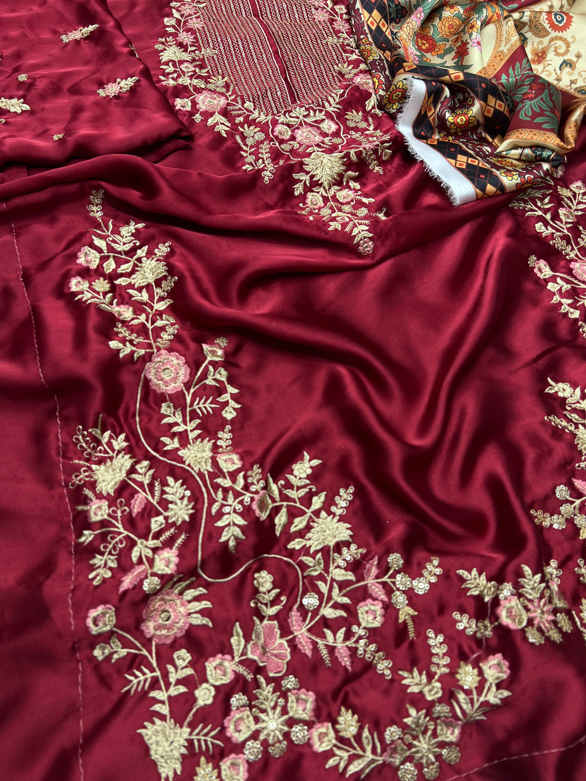 ETHENIC PREMIUM UNSTITCHED 2-PIECE SILK COLLECTION-MEHROON