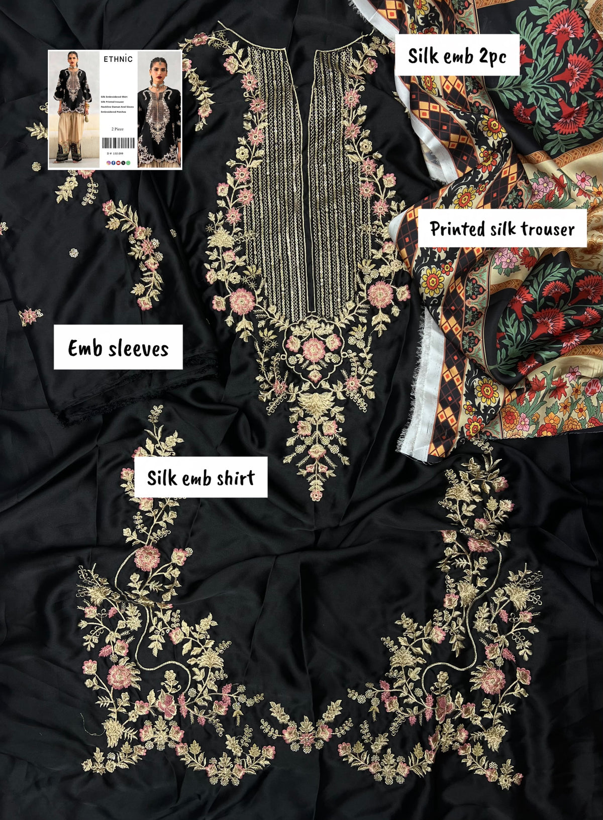 ETHENIC PREMIUM UNSTITCHED 2-PIECE SILK COLLECTION-BLACK