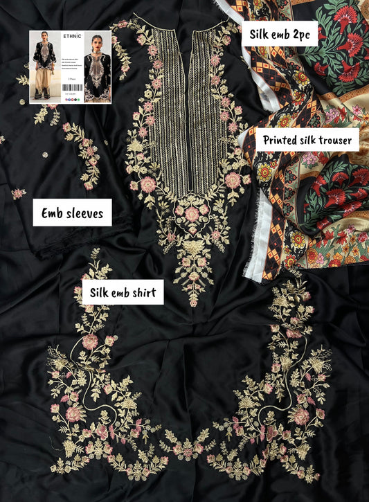 PREMIUM UNSTITCHED 2-PIECE SILK COLLECTION-BLACK